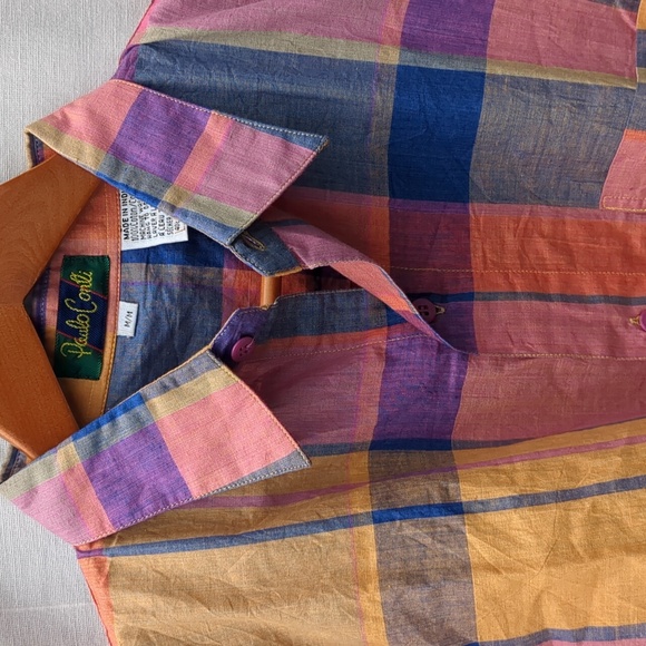 Paulo Conti Shirt Blue Pink Casual Button Down Shirt Plaid Medium - Picture 4 of 10